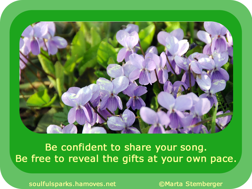 Be confident to share your song. Be free to reveal the gifts at your own pace.